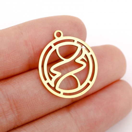 Immagine di 1 Pz 304 Acciaio Inossidabile Charms Tondo Oro Placcato Costellazione Cancro Filigrana 22mm x 20mm