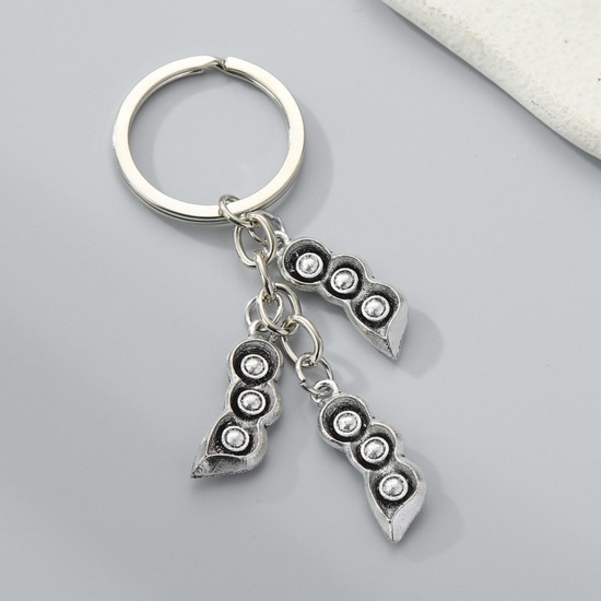 Picture of 1 Piece Pastoral Style Keychain & Keyring Antique Silver Color Pea 7cm