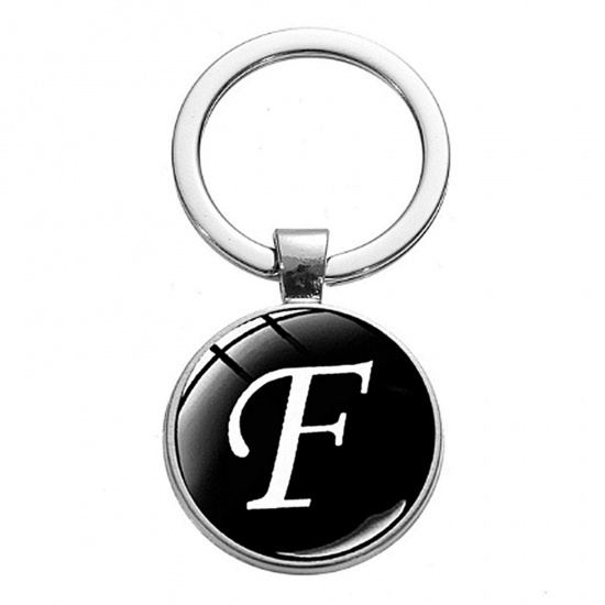 Immagine di 1 Pz Semplice Anello Portachiavi Tono Argento Tondo Lettera Maiuscola Messaggio " F " 5.3cm