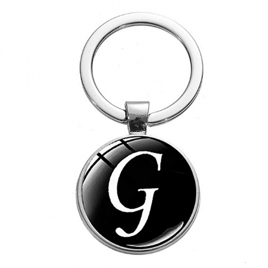 Immagine di 1 Pz Semplice Anello Portachiavi Tono Argento Tondo Lettera Maiuscola Messaggio " G " 5.3cm