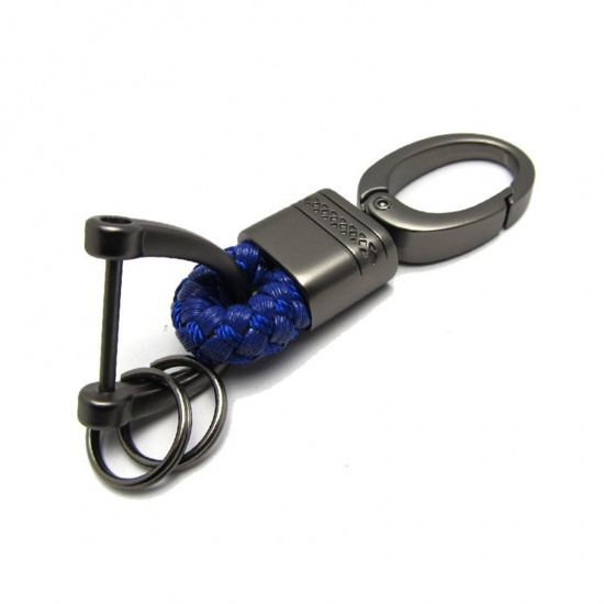 Picture of 1 Piece Stylish Keychain & Keyring Gunmetal Blue Weave Textured 8cm x 2.7cm