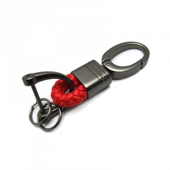 Picture of 1 Piece Stylish Keychain & Keyring Gunmetal Red Weave Textured 8cm x 2.7cm