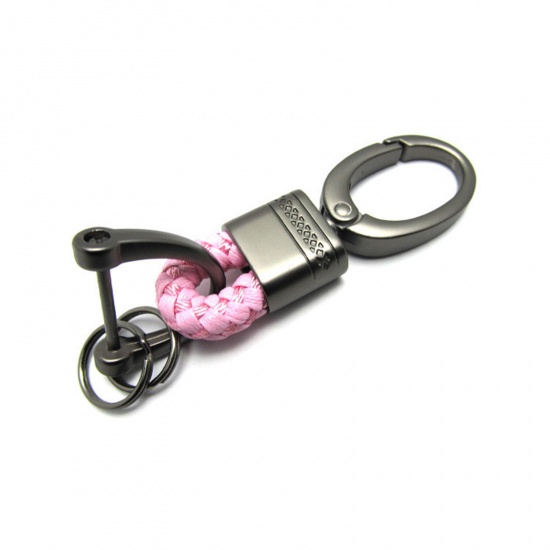 Picture of 1 Piece Stylish Keychain & Keyring Gunmetal Pink Weave Textured 8cm x 2.7cm