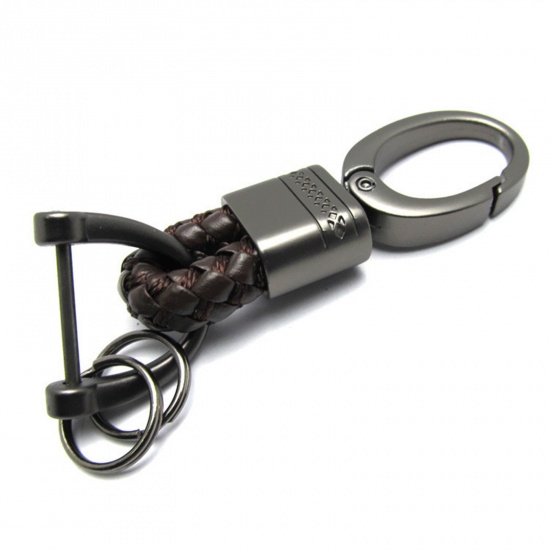 Picture of 1 Piece Stylish Keychain & Keyring Gunmetal Dark Coffee Weave Textured 8cm x 2.7cm