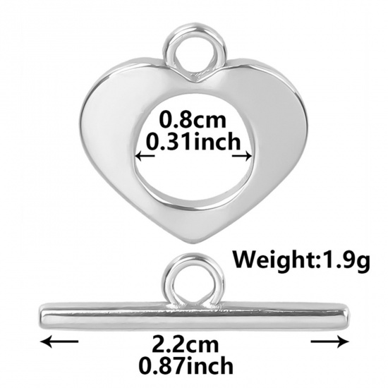Picture of 2 PCs 304 Stainless Steel Toggle Clasps Heart Silver Tone