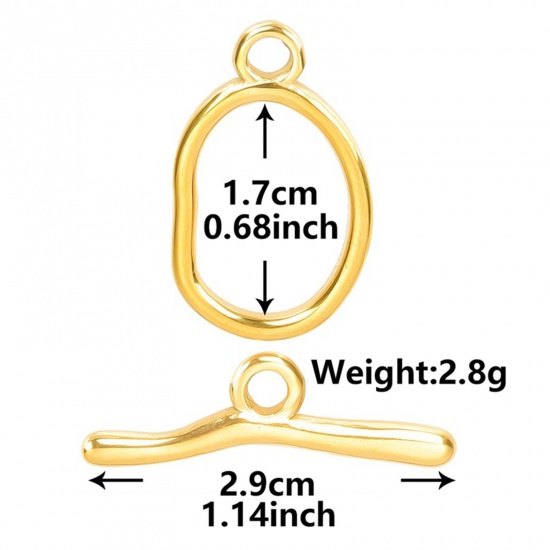 Immagine di 2 Pz Placcatura Sottovuoto PVD Ecologica 304 Acciaio Inossidabile Alternare Fermagli Ovale Placcato Oro 18K