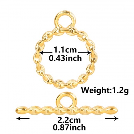 Bild von 2 Stück Umweltfreundliche PVD-Vakuumbeschichtung 304 Edelstahl Knebelverschluss Rund 18K Gold plattiert
