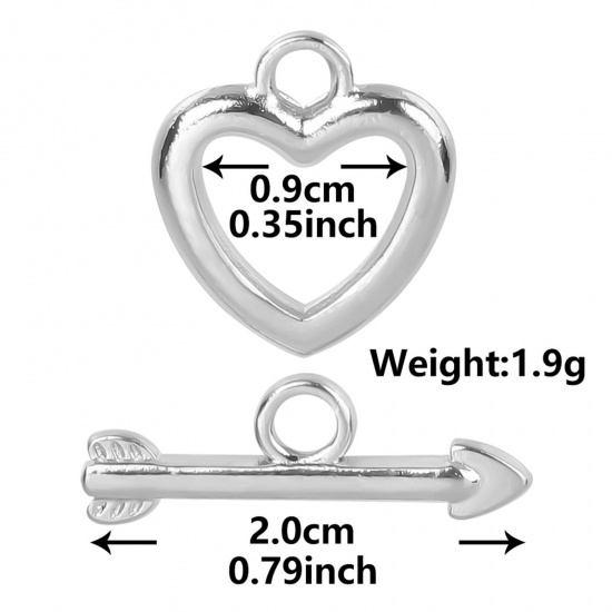 Immagine di 2 Pz 304 Acciaio Inossidabile Alternare Fermagli Cuore Tono Argento