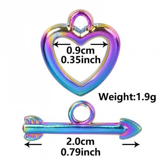 Bild von 2 Stück Vakuumbeschichtung 304 Edelstahl Knebelverschluss Herz Regenbogenfarbe Plattiert