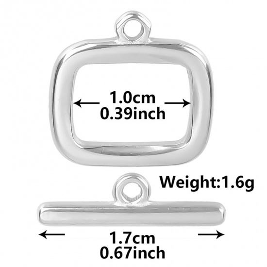 Picture of 2 PCs 304 Stainless Steel Toggle Clasps Rectangle Silver Tone