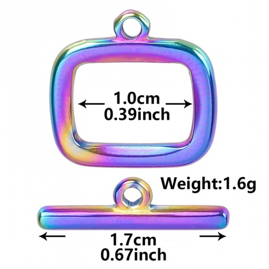 Picture of 2 PCs Vacuum Plating 304 Stainless Steel Toggle Clasps Rectangle Rainbow Color Plated