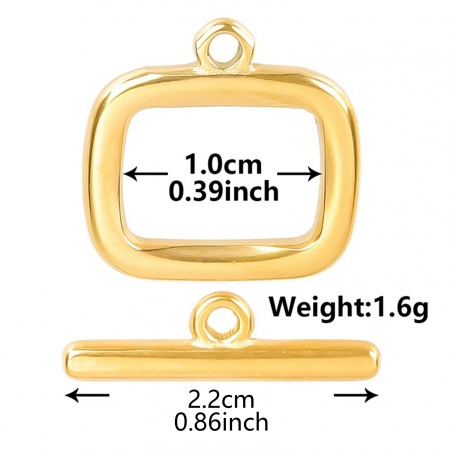 Bild von 2 Stück Umweltfreundliche PVD-Vakuumbeschichtung 304 Edelstahl Knebelverschluss Rechteck 18K Gold plattiert