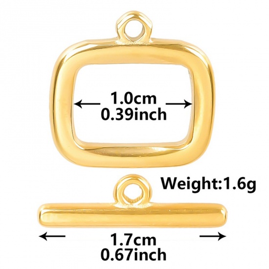 Picture of 2 PCs Vacuum Plating 304 Stainless Steel Toggle Clasps Rectangle 18K Gold Color