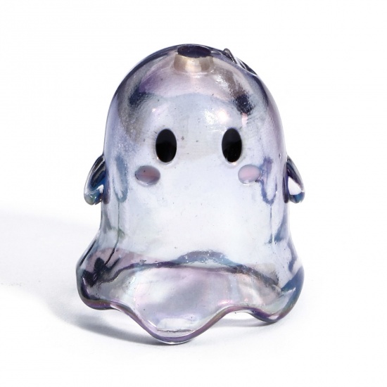 Picture of 5 PCs Acrylic Beads For DIY Jewelry Making Gray Transparent Halloween Ghost 3D About 17mm x 15mm, Hole: Approx 1.8mm