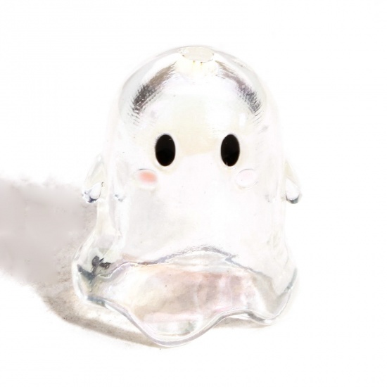 Picture of 5 PCs Acrylic Beads For DIY Jewelry Making White Transparent Halloween Ghost 3D About 17mm x 15mm, Hole: Approx 1.8mm