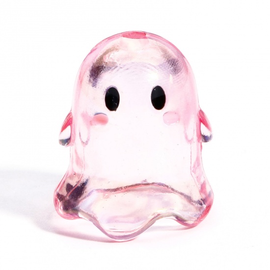 Picture of 5 PCs Acrylic Beads For DIY Jewelry Making Pink Transparent Halloween Ghost 3D About 17mm x 15mm, Hole: Approx 1.8mm