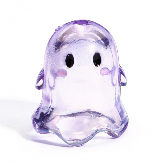 Picture of 5 PCs Acrylic Beads For DIY Jewelry Making Purple Transparent Halloween Ghost 3D About 17mm x 15mm, Hole: Approx 1.8mm