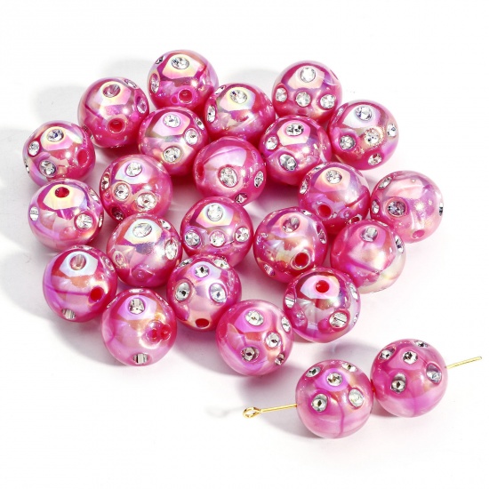Picture of 10 PCs Acrylic Beads For DIY Charm Jewelry Making Pale Lilac AB Rainbow Color Round Clear Rhinestone About 16mm Dia., Hole: Approx 2.4mm