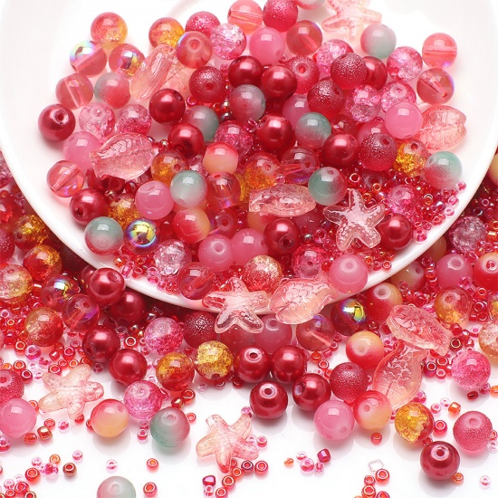 Image de 1 Kit Perles pour DIY Fabrication de Bijoux de Charme Bijoux d'Océan en Verre Mixte Rouge Etoile de Mer 14x13mm - 2x1.5mm, Trou: 1.4mm
