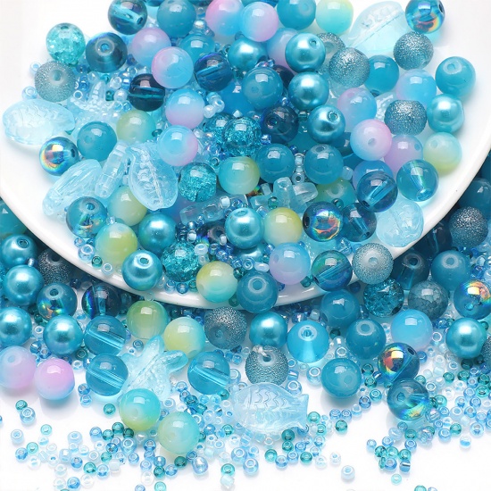 Imagen de 1 Juego Vidrio Joyería del océano Cuentas para la Fabricación de Joyas con Dijes de Bricolaje Mixto, Verde Azul Estrella de Mar Aprox 14mm x 13mm, Agujero: Aprox 1.4mm