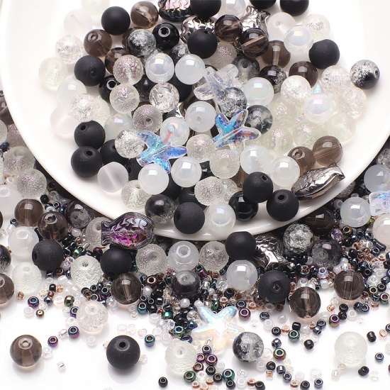 Image de 1 Kit Perles pour DIY Fabrication de Bijoux de Charme Bijoux d'Océan en Verre Mixte Noir & Blanc Etoile de Mer 14x13mm - 2x1.5mm, Trou: 1.4mm