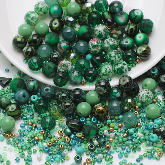Image de 1 Kit Perles pour DIY Fabrication de Bijoux de Charme en Verre Rond Vert Env. 8mm Dia. - 2x1.5mm, Trou: 1.4mm