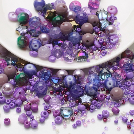 Image de 1 Kit Perles pour DIY Fabrication de Bijoux de Charme en Verre Rond Violet Env. 8mm Dia. - 2x1.5mm, Trou: 1.4mm