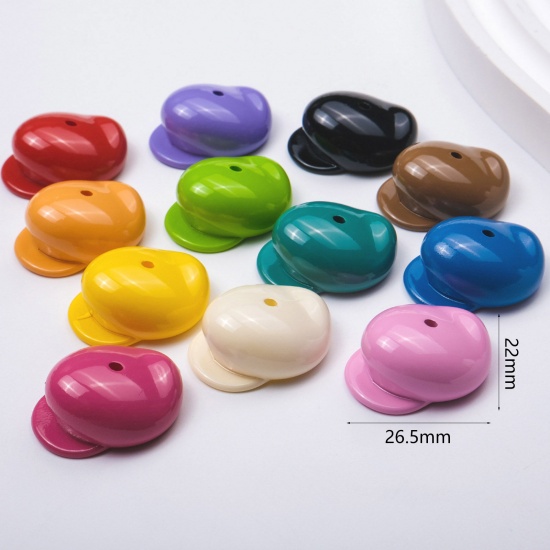 Picture of 10 PCs Acrylic Clothes Beads Caps Hat At Random Mixed Color Painted (Fit Beads Size: 16mm Dia.) 26.5mm x 22mm