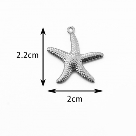 Picture of 5 PCs 304 Stainless Steel Ocean Jewelry Charms Silver Tone Starfish 2.2cm x 2cm