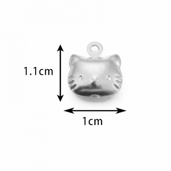 Picture of 5 PCs 304 Stainless Steel Cute Charms Silver Tone Cat Animal 1.1cm x 1cm