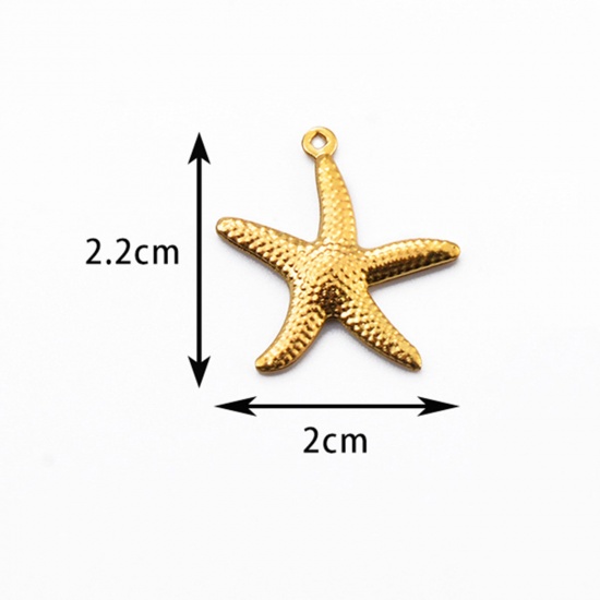 Picture of 5 PCs 304 Stainless Steel Ocean Jewelry Charms Gold Plated Star Fish 2.2cm x 2cm