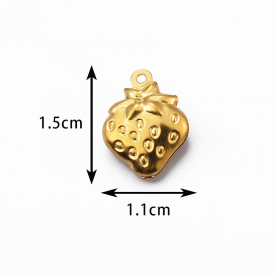 Picture of 5 PCs 304 Stainless Steel Simple Charms Gold Plated Strawberry Fruit 1.5cm x 1.1cm