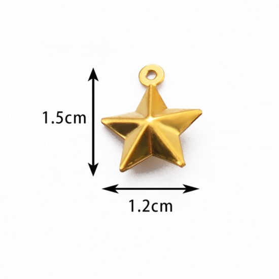 Picture of 5 PCs 304 Stainless Steel Galaxy Charms Gold Plated Pentagram Star 1.5cm x 1.2cm