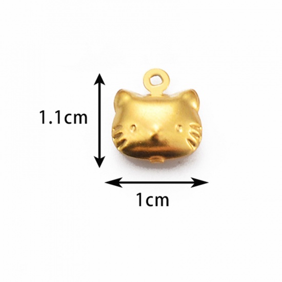Picture of 5 PCs 304 Stainless Steel Cute Charms Gold Plated Cat Animal 1.1cm x 1cm