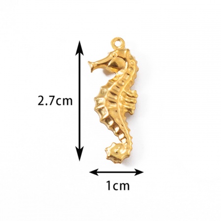 Picture of 5 PCs Vacuum Plating 304 Stainless Steel Ocean Jewelry Charms Gold Plated Seahorse Animal 2.7cm x 1cm