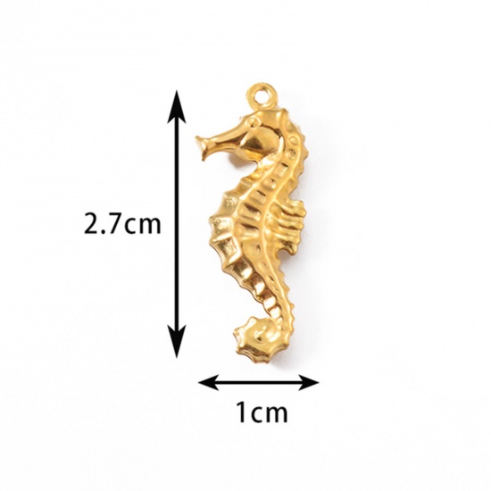 Picture of 5 PCs 304 Stainless Steel Ocean Jewelry Charms Gold Plated Seahorse Animal 2.7cm x 1cm