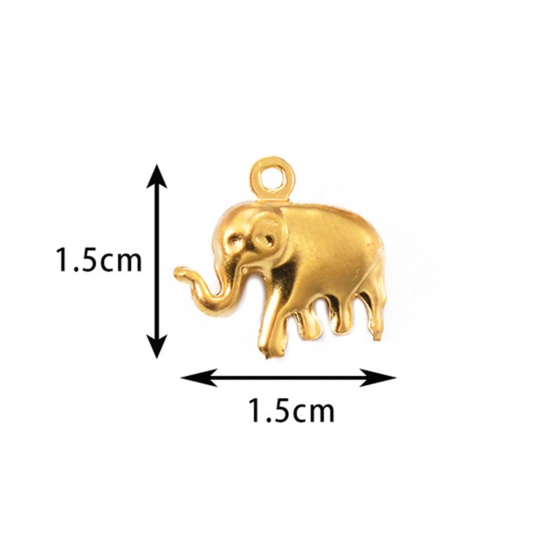Picture of 5 PCs 304 Stainless Steel Simple Charms Gold Plated Elephant Animal 1.5cm x 1.5cm