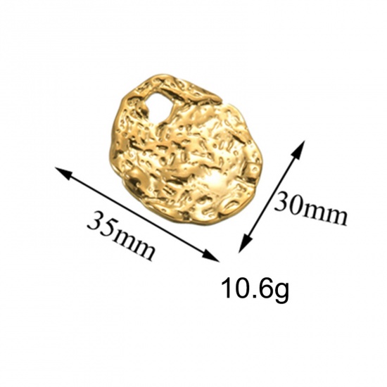1 個 真空メッキ 304ステンレス鋼 打ち出し ペンダント 不規則 金メッキ 楕円形 3.5cm x 3cm、 の画像