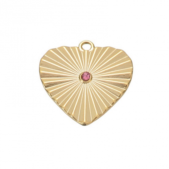 Imagen de 1 Unidad Enchapado al Vacío 304 Acero Inoxidable y Diamantes de Imitación Elegante Colgantes Corazón Chapado en Oro Raya Rosa Rhinestone 18.5mm x 18mm