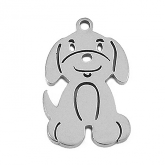 Immagine di 5 Pz 304 Acciaio Inossidabile Carino Charms Cane Tono Argento 17mm x 11mm