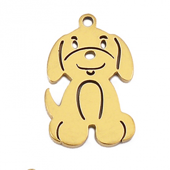 Immagine di 5 Pz Placcatura Sottovuoto 304 Acciaio Inossidabile Carino Ciondoli Cane Oro Placcato 17mm x 11mm