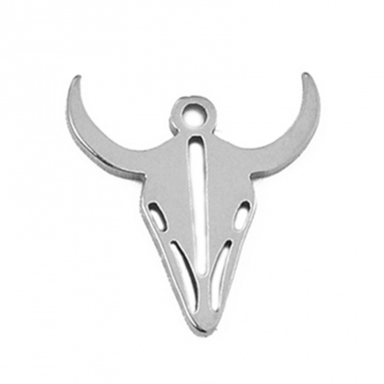 Immagine di 5 Pz 304 Acciaio Inossidabile Carino Charms Testa di Toro/Testa di Mucca Tono Argento 1.5cm x 1.4cm