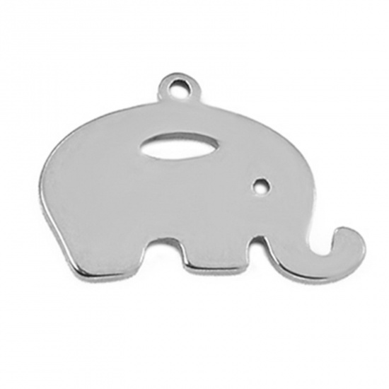 Immagine di 5 Pz 304 Acciaio Inossidabile Carino Charms Elefante Tono Argento 1.8cm x 1.2cm