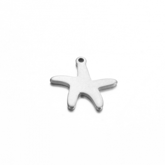 Picture of 5 PCs 304 Stainless Steel Ocean Jewelry Charms Silver Tone Star Fish 14mm x 14mm