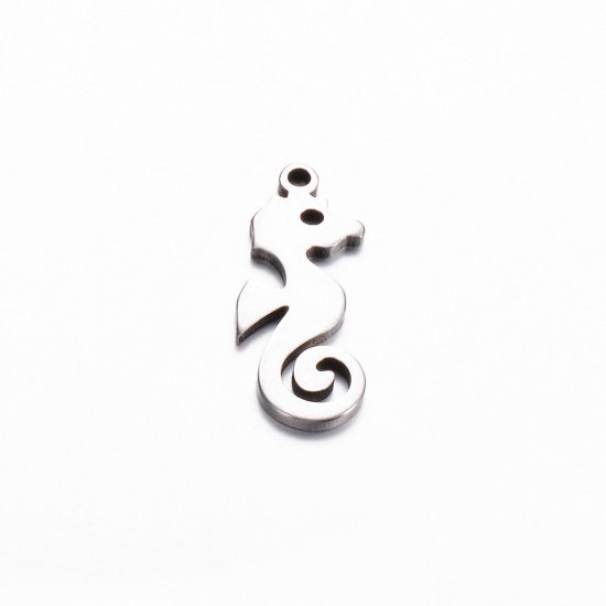 Picture of 5 PCs 304 Stainless Steel Ocean Jewelry Charms Silver Tone Seahorse Animal 17mm x 7mm