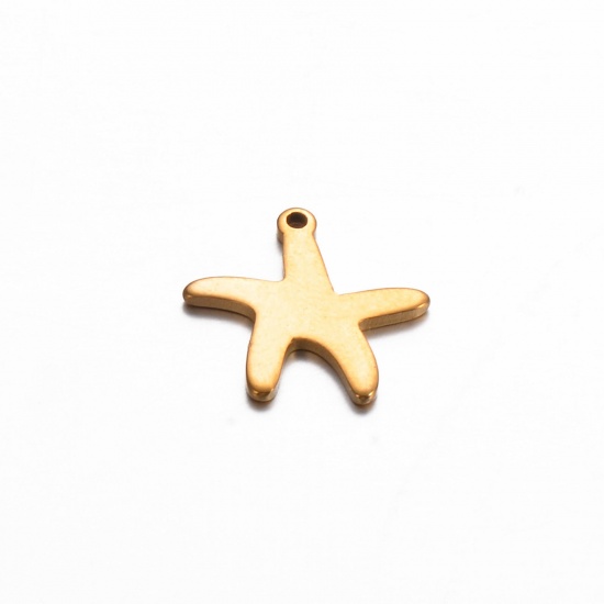 Picture of 5 PCs 304 Stainless Steel Ocean Jewelry Charms Gold Plated Star Fish 14mm x 14mm