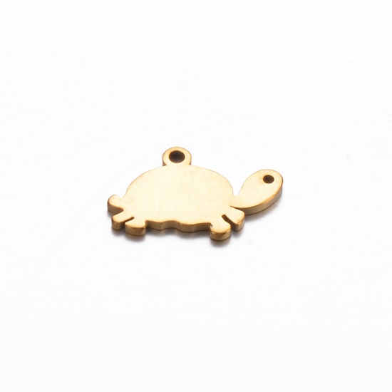 Picture of 5 PCs 304 Stainless Steel Ocean Jewelry Charms Gold Plated Sea Turtle Animal 15mm x 9mm