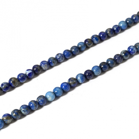 Picture of 1 Strand (Approx 110 - 95 PCs/Strand) (Grade A) Lapis Lazuli ( Natural ) Loose Beads For DIY Charm Jewelry Making Round Dark Blue About 4mm Dia., 39cm(15 3/8") long