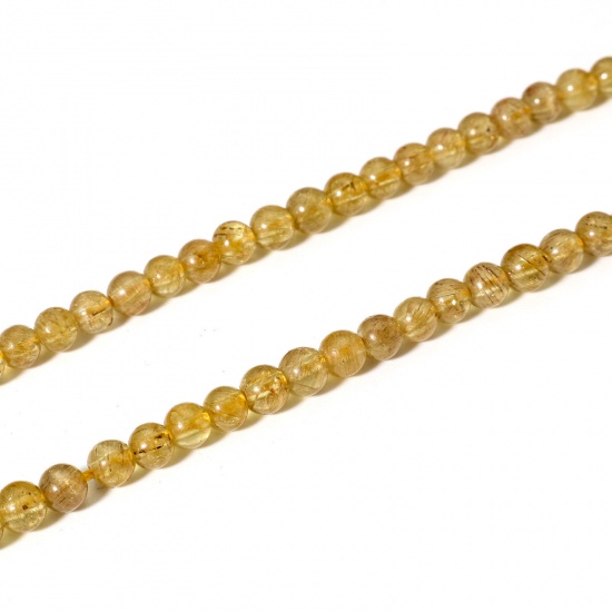 Picture of 1 Strand (Approx 110 - 95 PCs/Strand) (Grade A) Apatite ( Natural ) Loose Beads For DIY Charm Jewelry Making Round Yellow About 4mm Dia., 39cm(15 3/8") long