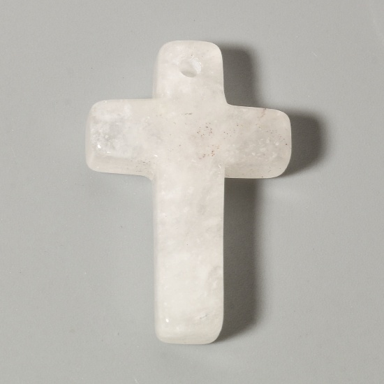 Picture of 1 Piece (Grade B) Quartz Rock Crystal ( Natural ) Charms White Cross 30mm x 20mm